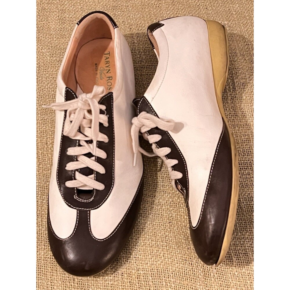 Taryn Rose Off White/Brown Leather  Sneakers Luxury EU 40.5